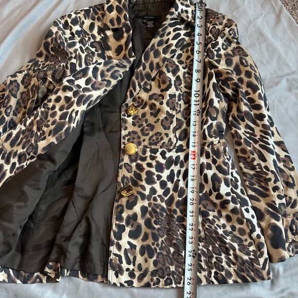 Zara Brown/Black Cheetah Print, Gold Button, Lined, Belted, Trench Coat- M - Picture 8 of 11